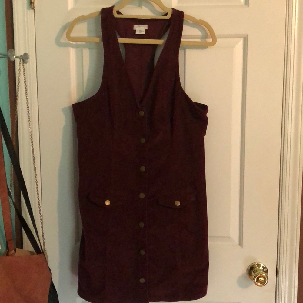 Urban outfitters corduroy maroon button up dress